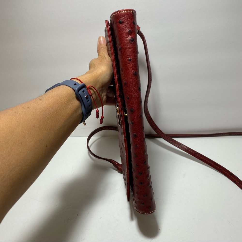 Dooney & Bourke Red Leather Women's Bag  Ostrich Embossed crossbody Clutch Purse - Picture 10 of 16